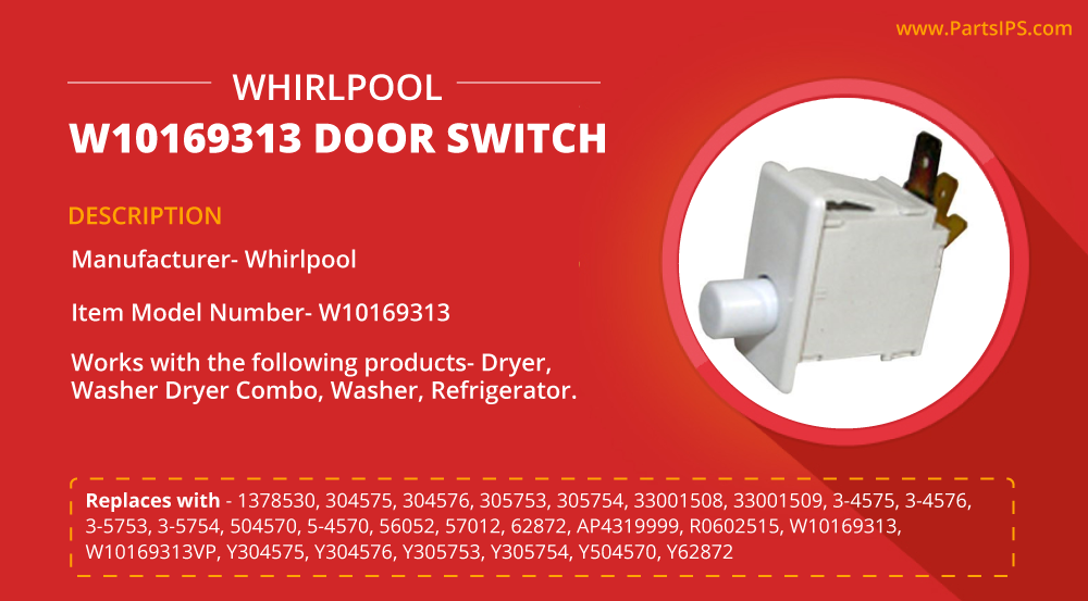 Whirlpool W10169313 door switch